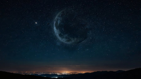 Night sky with stars and moon.の写真素材