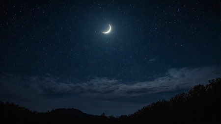 Night sky with stars and moon. The moon in the night sky.の写真素材