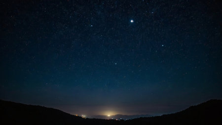 Night sky with stars and milky way. Long exposure photograph.の写真素材