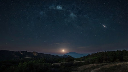 Night starry sky with stars and milky way over the mountains