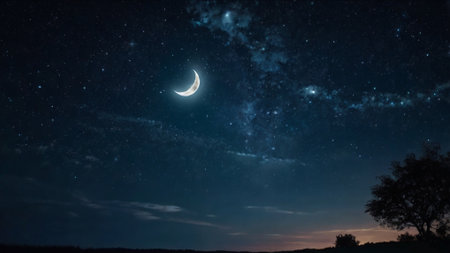 Night sky with stars and the moon.の写真素材