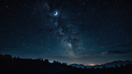 Night sky with stars and moon.の写真素材