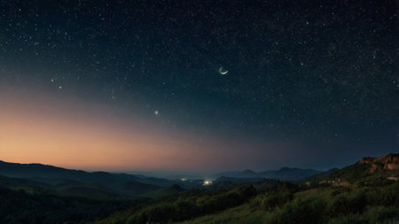Beautiful night sky with stars and milky way. Panoramaの写真素材