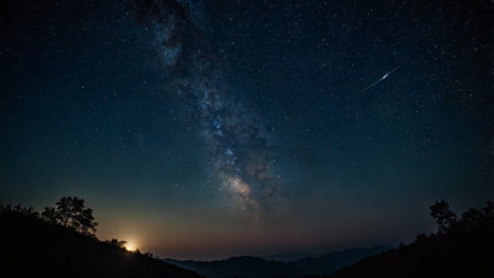Milky way over the mountains at night. Long exposure photograph.