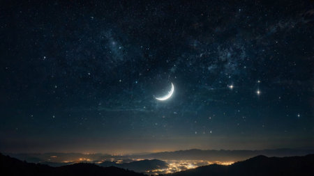 Night sky with stars and moon.の写真素材