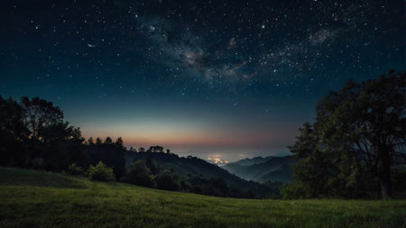 Beautiful starry sky with milky way over the mountains in summerの写真素材