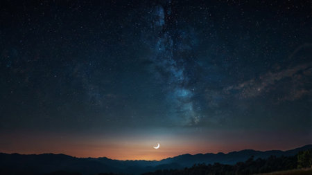 Night sky with stars and milky way. Moon in the night sky