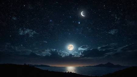 Night sky with moon and stars.の写真素材