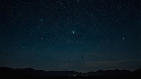 Night sky with stars and milky way. Long exposure photograph.