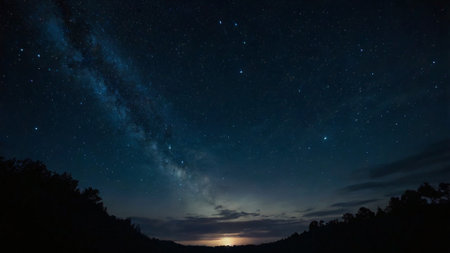Milky way and stars in the night sky. Long exposure photograph.