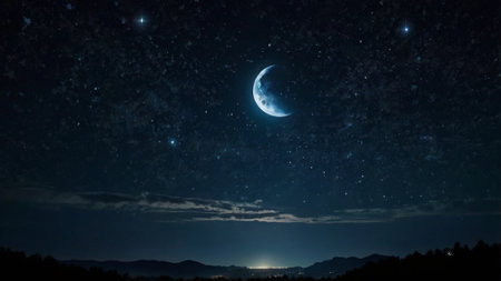 Night sky with moon and stars. Elements of this image furnished by NASAの写真素材
