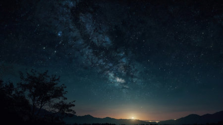 Night sky with stars and milky way. Panoramic image