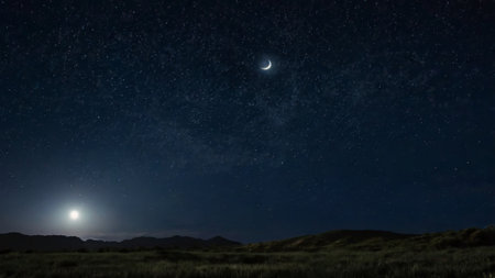 Night sky with stars and moon.の写真素材