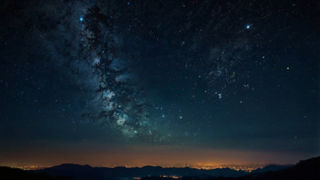 Milky way over the mountains at night with stars in the sky
