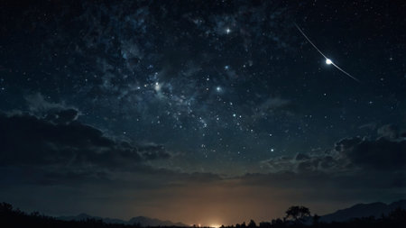 Night sky with stars and milky way. Panoramic view