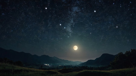 Night sky with stars and milky way. Landscape with stars and moon