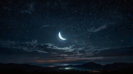 Night sky with moon and stars.
