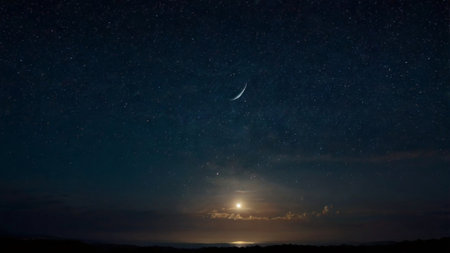 Night sky with stars and moon. Night sky with stars and moonの写真素材
