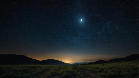 Night starry sky with milky way and stars over mountain range