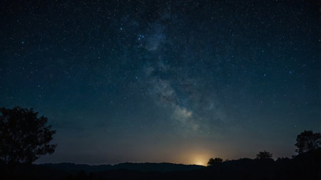 Milky Way and stars in the night sky. Long exposure photograph.