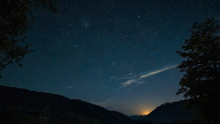Milky way over the mountain at night with starry sky.