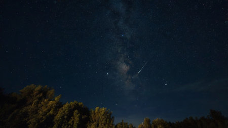 Night sky with stars and milky way. Long exposure photograph.