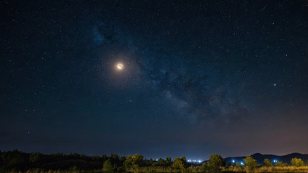 Night sky with milky way and stars. Long exposure photograph.の写真素材