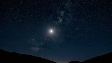Night sky with stars and milky way. Long exposure photograph.