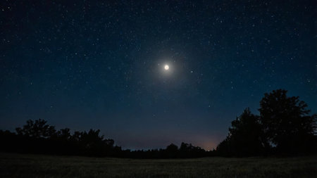 Night sky with stars and milky way. Long exposure photograph.の写真素材