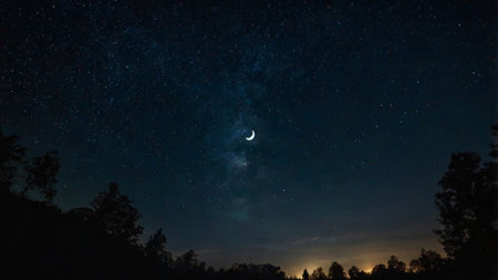 Night sky with stars and milky way. Night sky with stars and moon.
