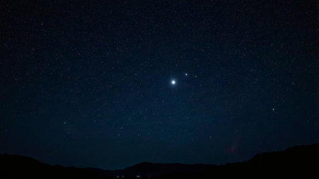 Night sky with stars and milky way. Long exposure photograph.の写真素材