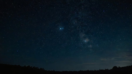 Milky way and stars in the night sky. Long exposure photograph.