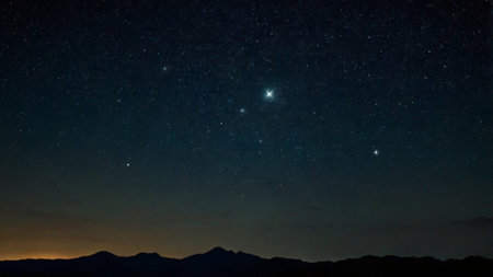 Night sky with stars over the mountain range.の写真素材