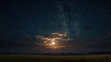 Night sky with stars and milky way. Panoramic image