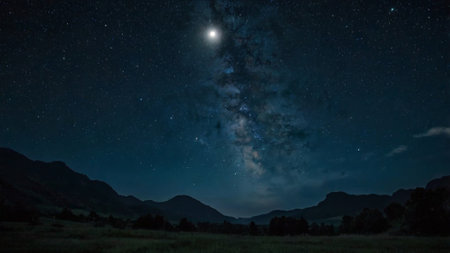 Milky way and stars in the night sky. Long exposure photograph.