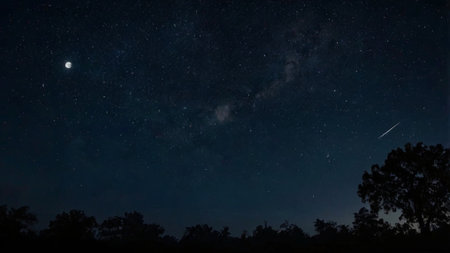Night sky with stars and milky way. Long exposure photograph.