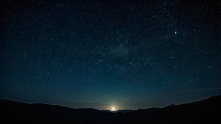 Night sky with stars and milky way in the mountains. Long exposure photograph.