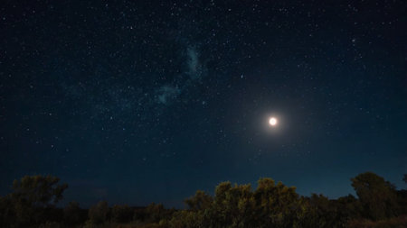 Night sky with stars and milky way. Panoramic view