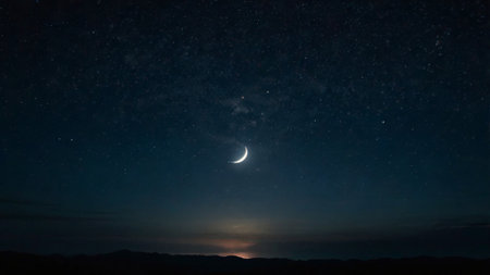 Night sky with stars and the moon. The moon in the night sky.の写真素材