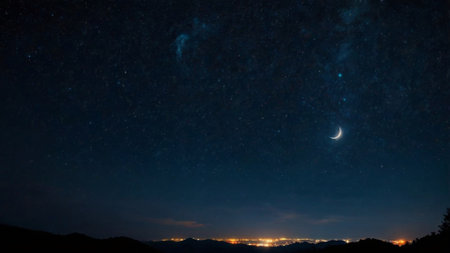 Night sky with stars and moon.の写真素材