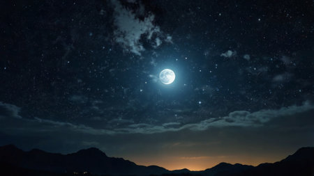 Night sky with stars and moon.
