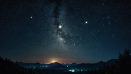 Night sky with stars and milky way.の写真素材