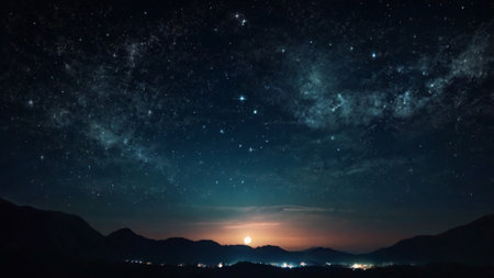 Night sky with stars and milky way. Panoramic view