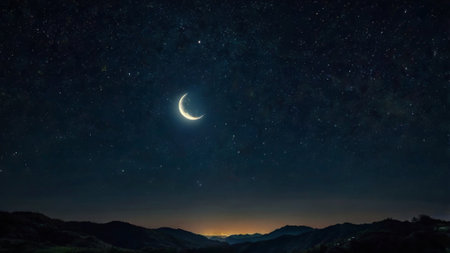 Night sky with moon and stars.