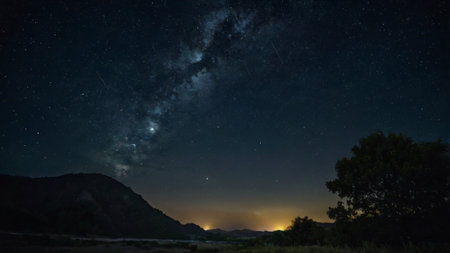 Milky Way and stars in the night sky. Long exposure photograph.