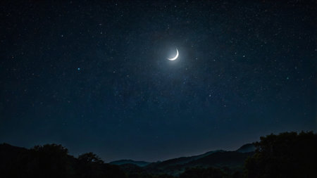Night sky with stars and the moon. Elements of this image furnished by NASAの写真素材