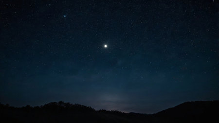 Night sky with stars and milky way. Panoramic viewの写真素材