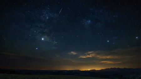 Milky way over the mountains with stars in the night sky.