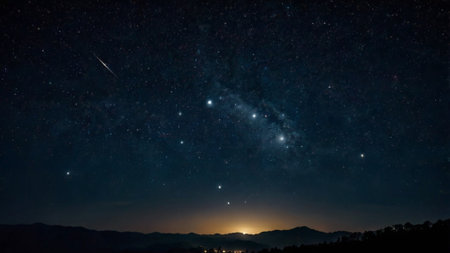 Night sky with stars and milky way. Long exposure photograph.