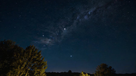 Milky Way and stars in the sky. Long exposure photograph.